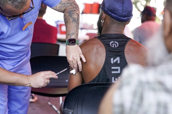 Image: A nurse administers the monkeypox vaccine at a walk-in clinic at the North Jersey Community Research Initiative in Newark, N.J., on Aug. 16, 2022.