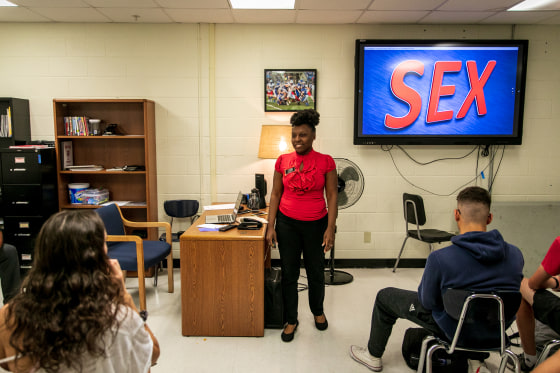 a sex education class at West Lake High School