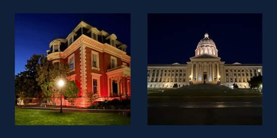 The Missouri Governor’s mansion and the Capitol dome were lighted orange