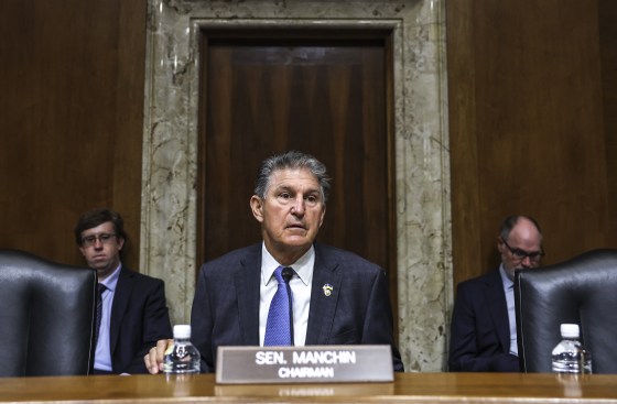 Image: Sen. Joe Manchin, D-W.Va.,, Chairman of the Senate Energy and Natural Resources Committee at the Dirksen Senate Office Building on Sept. 22, 2022.