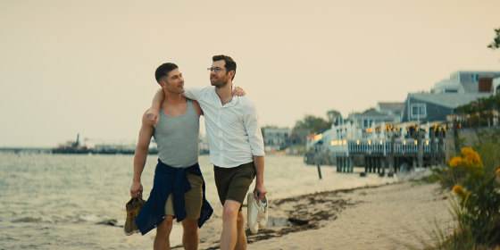 Luke Macfarlane, left, and Billy Eichner in "Bros."