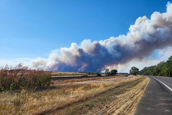 Smoke billows from the Bovee fire in Nebraska on Oct. 2, 2022.