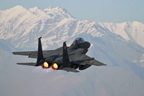 A U.S. Air Force F-15E Strike Eagle takes off from Bagram Air Field in Afghanistan in 2011.