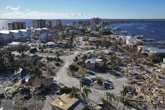 The destruction left in the wake of Hurricane Ian in Fort Myers Beach, Fla., on Oct. 2, 2022.