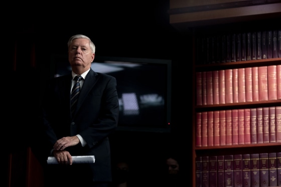 Senator Lindsey Graham during a news conference at the U.S. Capitol, on March 5, 2021.