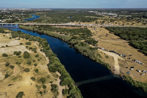 Aerial view of the Rio Grande on Sept. 24, 2021 in Ciudad Acuna, Mexico.