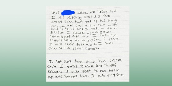 Kid Leaves Note With $6 After Stealing Snack From Vending Machine