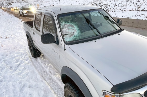 A damaged vehicle that was carjacked, on Friday.