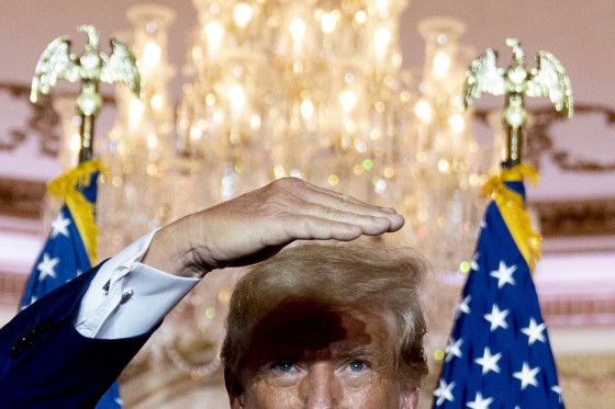 Former President Donald Trump looks out at the audience at Mar-a-Lago on Nov. 8, 2022, in Palm Beach, Fla.