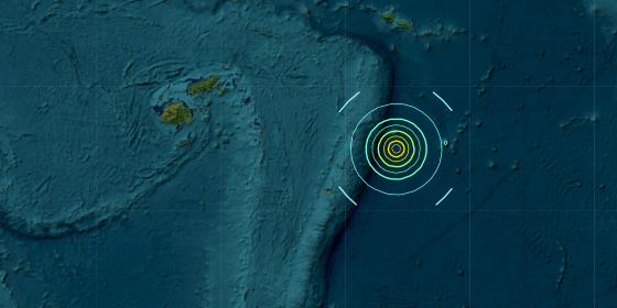 A magnitude 7.3 quake was centered 211 kilometers (132 miles) east-southeast of Neiafu, Tonga.