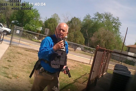 This image from video released by the City of Uvalde, Texas shows city police Lt. Mariano Pargas responding to a shooting at Robb Elementary School, on May 24, 2022 in Uvalde, Texas. Pargas was the acting chief for the city on the day of the shooting and was placed on administrative leave in July.