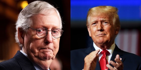 Photo diptych: Mitch McConnell and Donald Trump