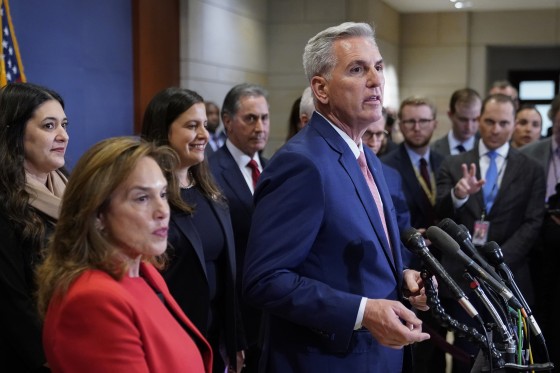 Kevin McCarthy at a news conference after winning the House Speaker nomination, in Washington., on Nov. 15, 2022,