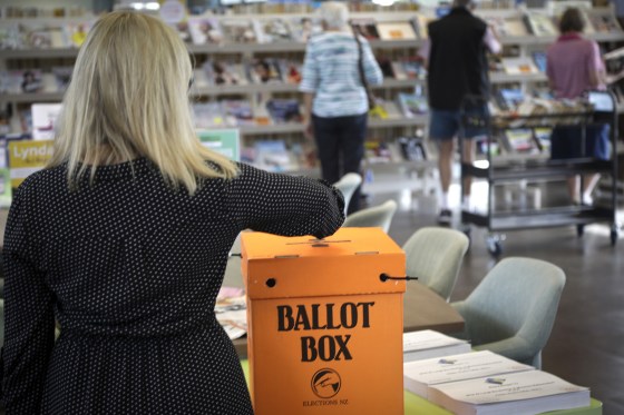A vote is cast in Tauranga, New Zealand, during a by-election in 2018.