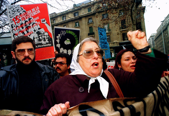 Hebe de Bonafini leads a march in downtown Santiago, Chile