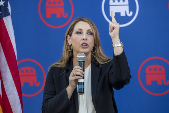 Republican National Committee Chairman Ronna McDaniel speaks during a rally