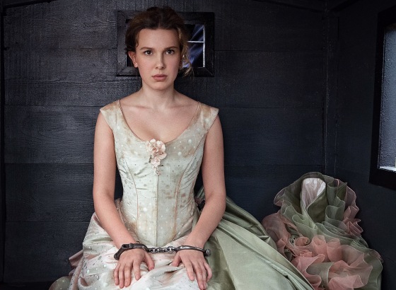millie bobby brown enola holmes red dress Girls Tiered Dress