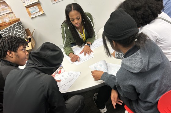 Ashley Reeves with students at George and Veronica Phalen Leadership Academy in Indianapolis.