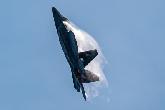 Maj. Joshua “Cabo” Gunderson, F-22 Demo Team commander and pilot, performs a power-loop during the Bethpage Air Show at Jones Beach State Park, N.Y.