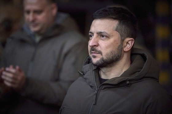 Ukrainian President Volodymyr Zelenskyy meets soldiers at the site of the heaviest battles with the Russian invaders in Bakhmut, Ukraine