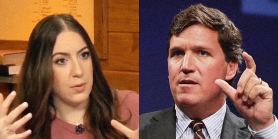 Photo diptych: Chaya Raichik and Tucker Carlson