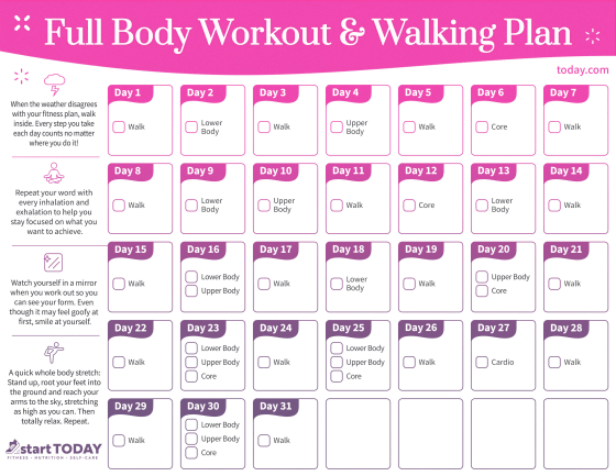 A 31-day Walking and Strength Training Workout for Beginners
