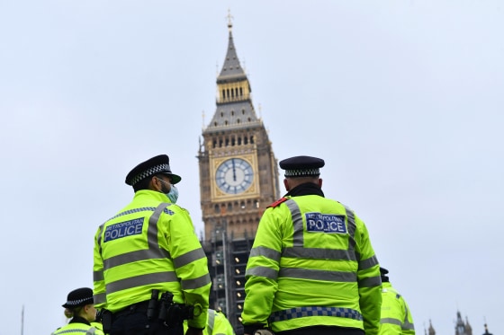 Metropolitan police officers in London on Jan. 15, 2022.