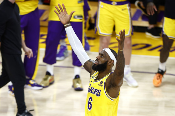 LeBron James Los Angeles Lakers Unsigned Celebrates Breaking The All-Time Scoring Record with 38388 Points Photograph