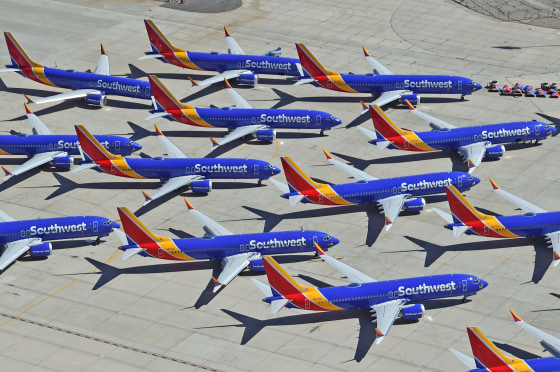 Southwest Airlines aircraft parked on the tarmac in Victorville, Calif.