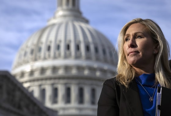 Marjorie Taylor Greene during a news conference outside the U.S. Capitol,