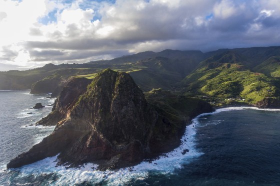 A view looking down into Kahakuloa village in Wailuku, Hawaii, in 2020.