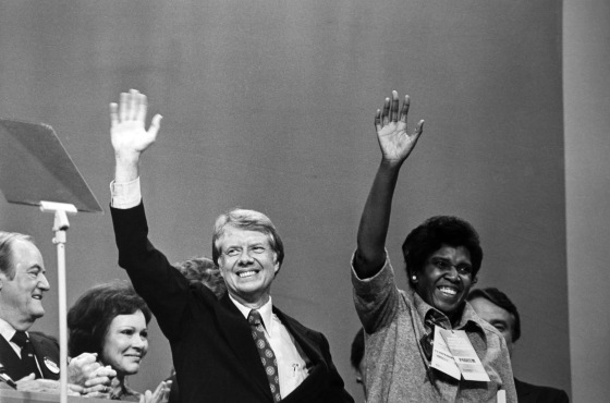 Then-presidential candidate Jimmy Carter and Rep. Barbara Jordan at the Democratic National Convention in New York on July 15, 1976.