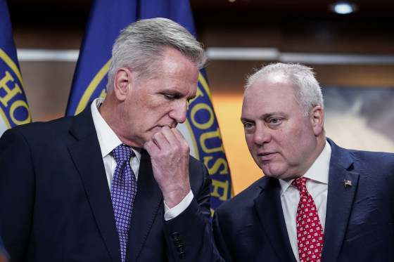 Reps. Kevin McCarthy, R-Calif., left, and Steve Scalise, R-La., at the Capitol on Dec. 14, 2022.
