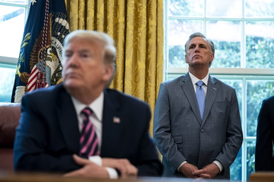 Kevin McCarthy and Donald Trump during a signing ceremony in the Oval Office
