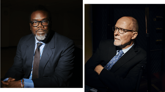 Chicago mayoral candidates Brandon Johnson and Paul Vallas.