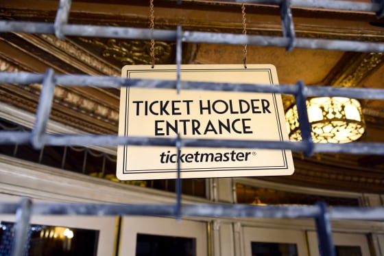 A ticketmaster sign outside the Beacon Theatre in New York City