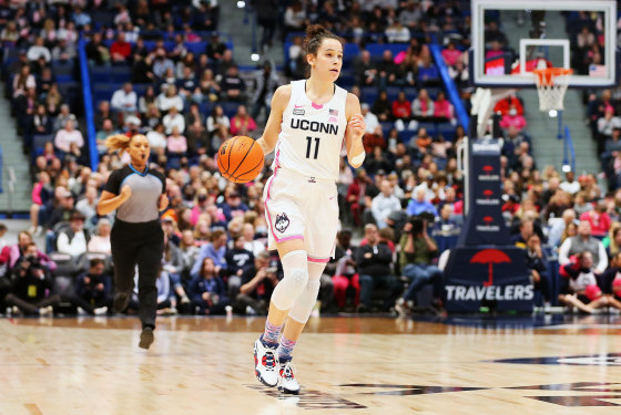 UConn Huskies forward Lou Lopez Sénéchal during a game Villanova Wildcats in Hartford, Conn., on Jan. 29, 2023.