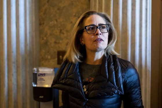 Sen. Kyrsten Sinema, I-Ariz., at the Capitol on March 15, 2023.