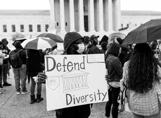 Protesters gather as affirmative action cases involving Harvard and University of North Carolina admissions are heard by the court in Washington on Oct. 31, 2022.