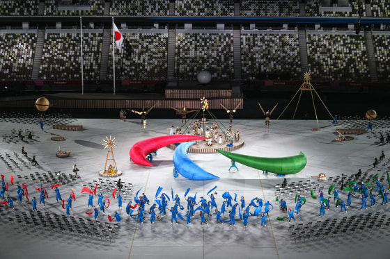 Performers take part in the opening ceremony for the Tokyo 2020 Paralympic Games at the Olympic Stadium in Tokyo on August 24, 2021.