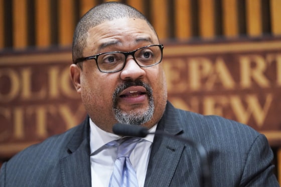 Alvin Bragg speaks during a news conference at police headquarters  in New York