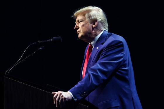 Former President Donald Trump at the NRA's leadership forum on April 14, 2023, in Indianapolis, Ind.