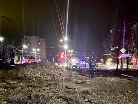 Damage after an explosion in the city in Belgorod, Russia