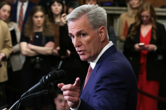 Speaker of the House Rep. Kevin McCarthy addresses members of the press at the Capitol