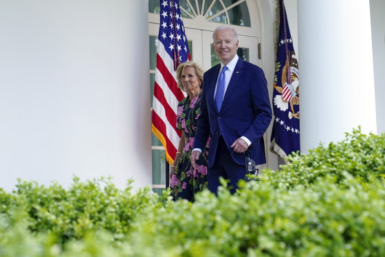 President Joe Biden and first lady Jill Biden after a ceremony in the Rose Garden of the White House
