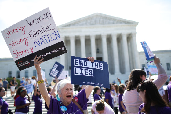 Abortion rights supporters protest outside the Supreme Court, on June 26, 2018