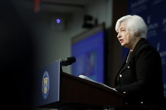 Janet Yellen delivers remarks at Johns Hopkins University's School of Advanced International Studies in Washington, DC.