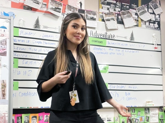 Lauren Cella prepares for a world history lesson.