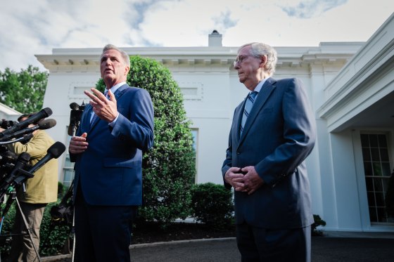 Speaker of the House Kevin McCarthy and Senate Minority Leader Mitch McConnell address reporters