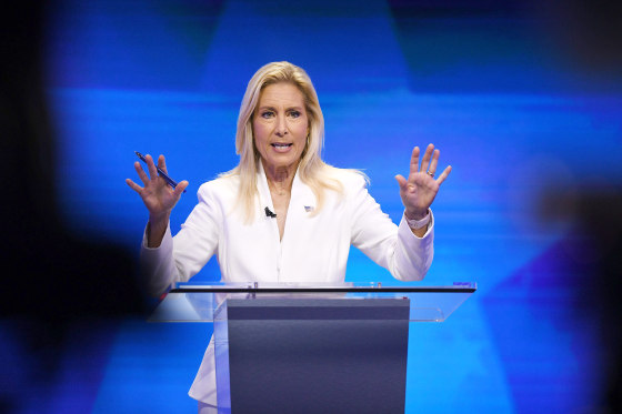 Donna Deegan during a debate against U.S. Rep. John Rutherford last year.